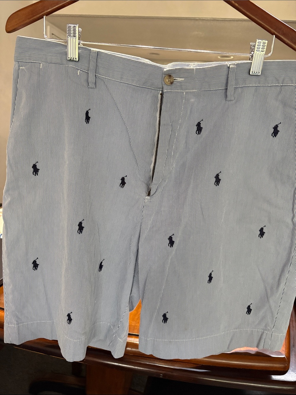 Polo by Ralph Lauren Light Blue Seersucker Shorts with Navy Embroidered Pony